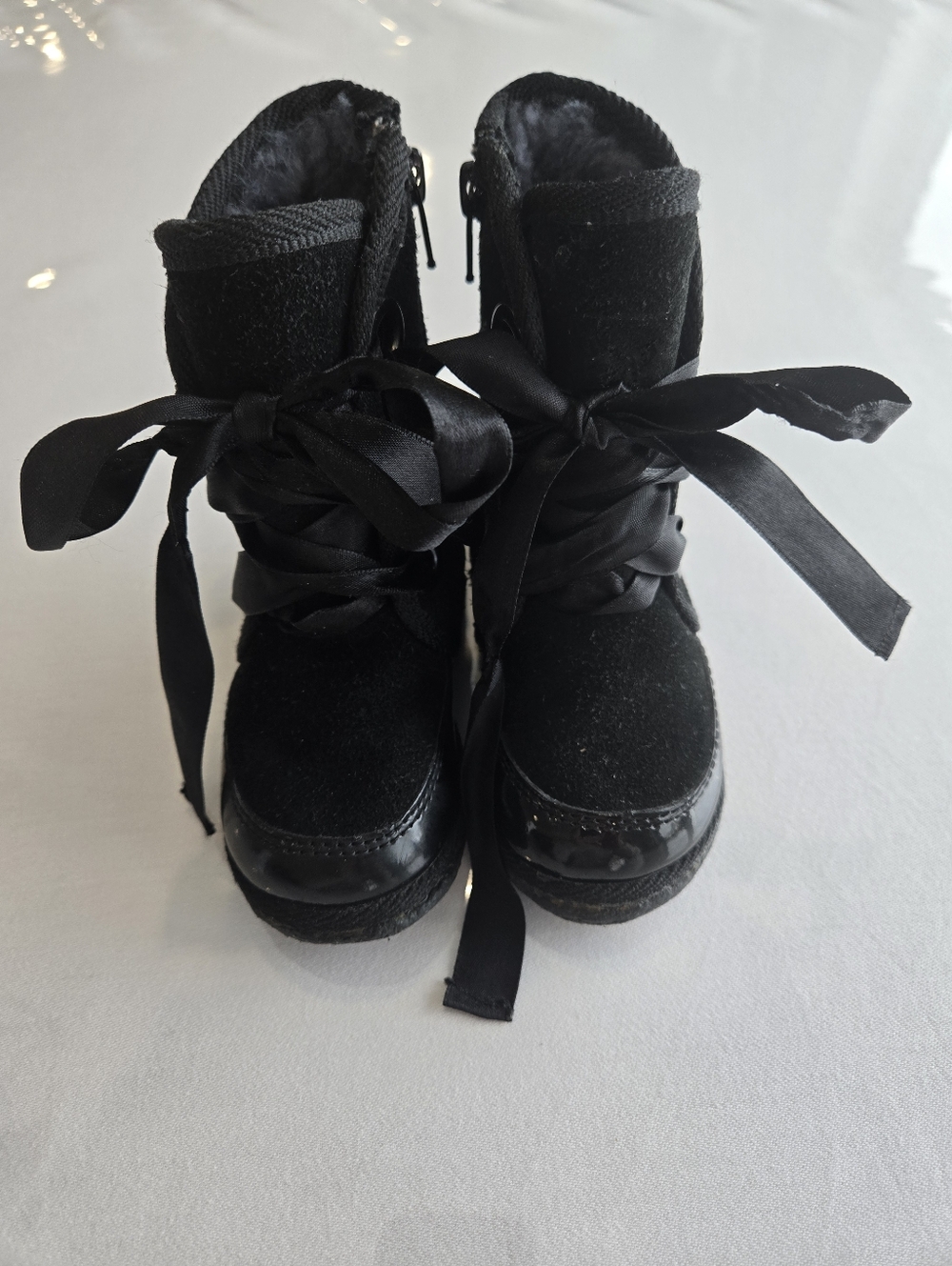 Pediped Shearling Suede Leather Toddler Kids Black Winter Laced Boots Size 5